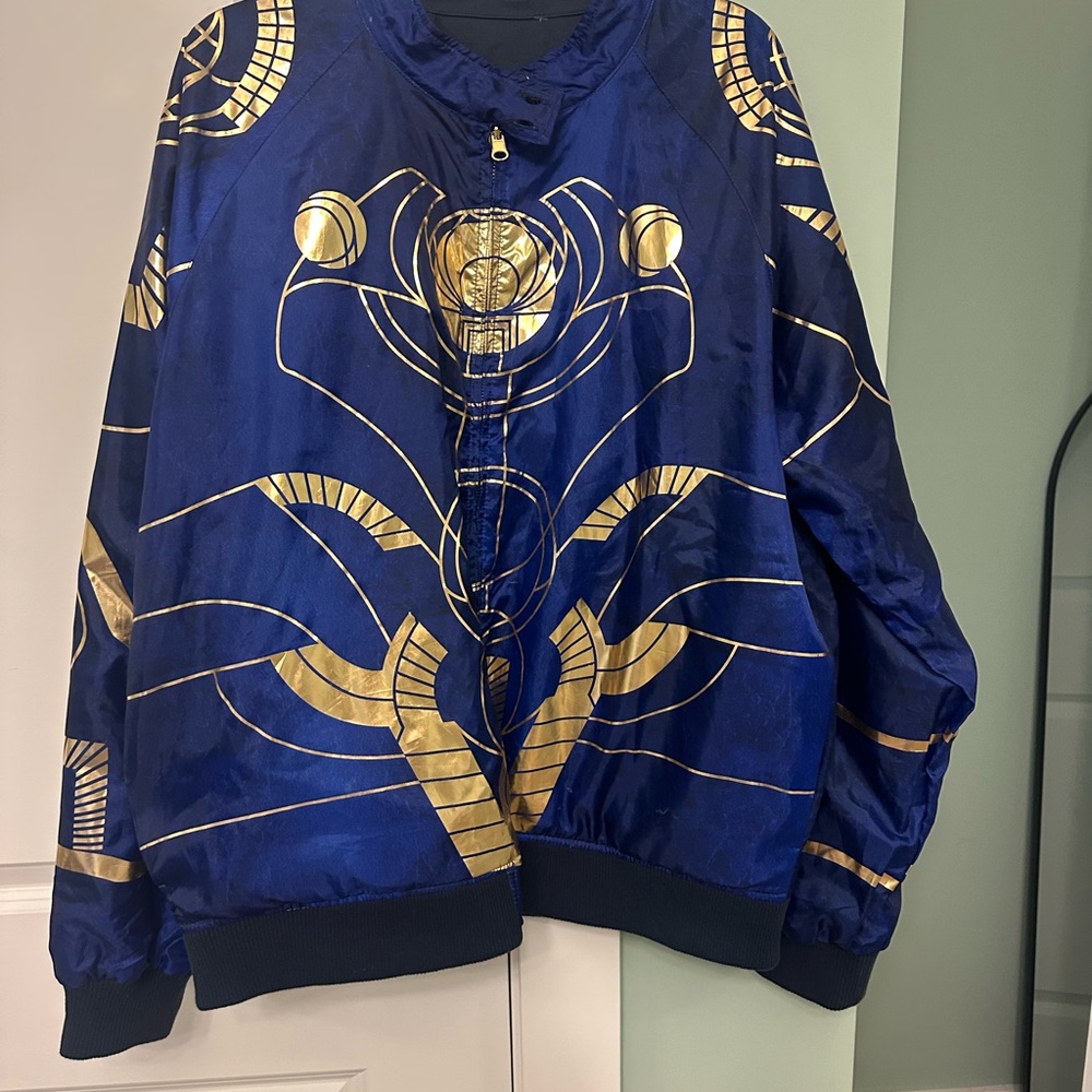 Marvel Avengers Disney reversible bomber jacket.Blue and Metallic Gold Unisex XL